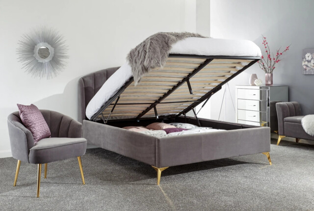 Pettine End Lift Ottoman Storage Bed Double Grey