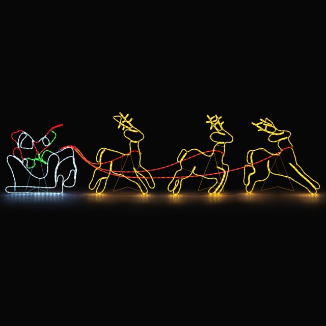 Christmas Rope Light Silhouette Santa Sleigh Reindeer Flashing Outdoor