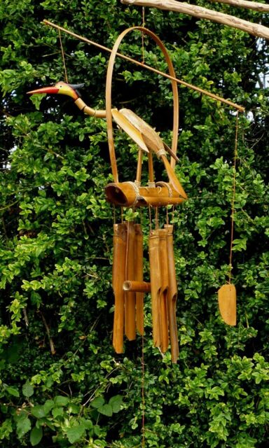 Windchime Bamboo Coconut Hanging Crane Bobbing Head Wind Chime Mobile