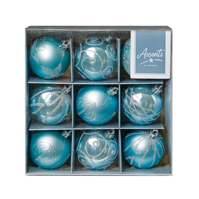 Christmas Shatterproof Baubles 9 Pack 60mm Tree Decoration Ice Blue