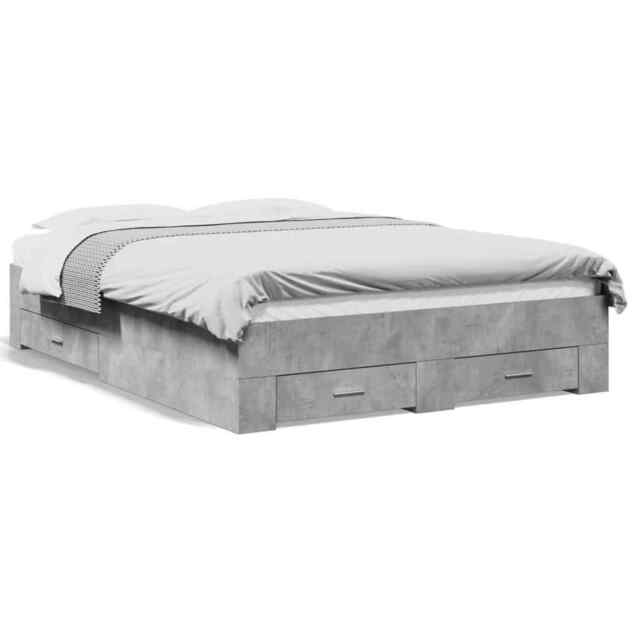 Bed Frame With Drawers Concrete Grey 135x190 Cm Double Engineered Wood