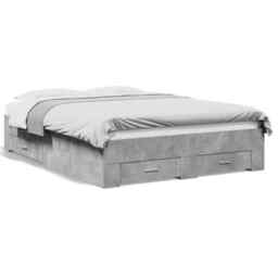 Bed Frame With Drawers Concrete Grey 135x190 Cm Double Engineered Wood