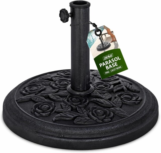 Black Cast Iron Round Umbrella Parasol Base Stand Patio Outdoor Garden