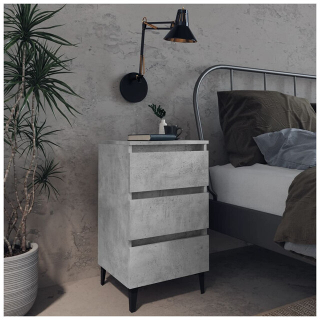 Bedside Cabinet Concrete Grey 40x35x69cm Engineered Wood 3drawer With