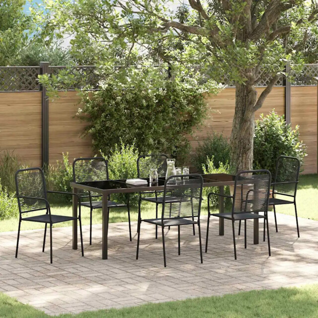 Garden Dining Set 7 Pcs Black Powder-coated Steel Vidaxl