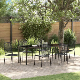 Garden Dining Set 7 Pcs Black Powder-coated Steel Vidaxl