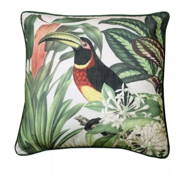 Arthouse Tropical Toucan Cushion Green Pillow Scatter Polyester Filled