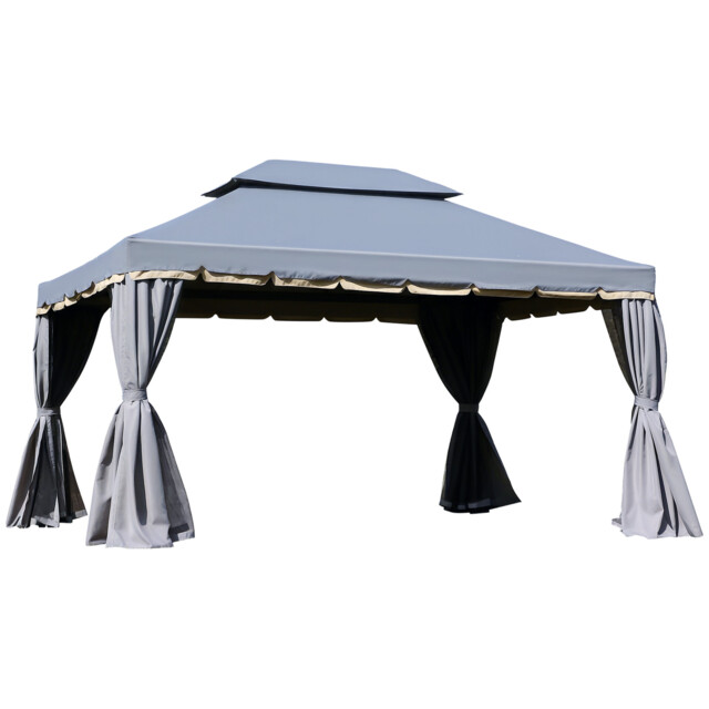 Outsunny 3x4m 2-tier Gazebo Aluminium Garden Marquee Party Tent Grey