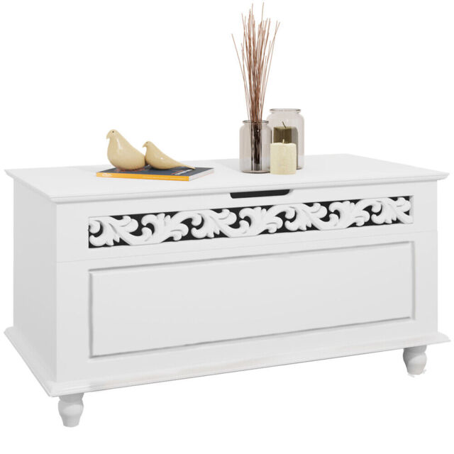 White Wooden Storage Chest Toy Box Ottoman Bench Trunk Cushion Box