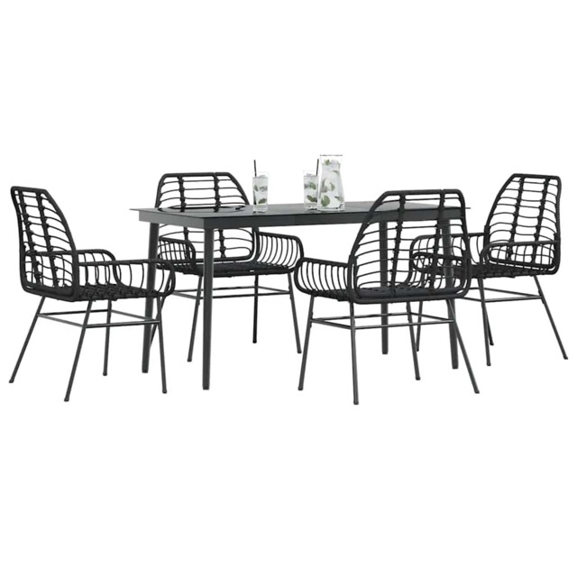 5 Piece Garden Dining Set Black Poly Rattan Glass Vidaxl