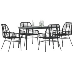 5 Piece Garden Dining Set Black Poly Rattan Glass Vidaxl