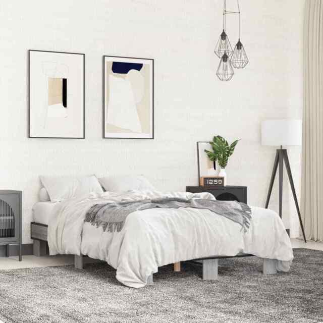 Bed Frame Grey Sonoma 120x200 Cm Engineered Wood And Metal Vidaxl