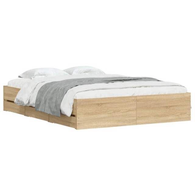 Bed Frame With Drawers Base Sonoma Oak 140x190 Cm Engineered Wood