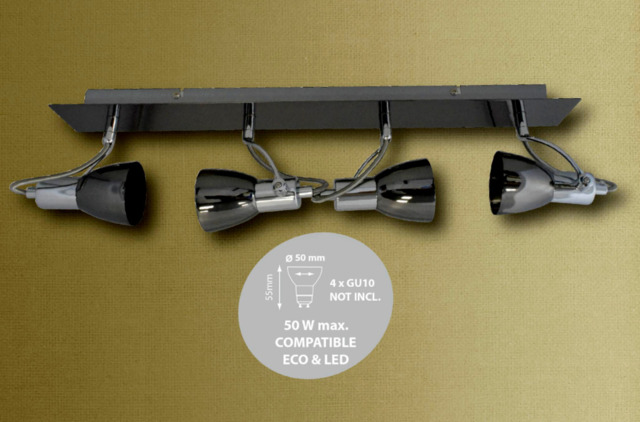 Abakus 4 Arm / Way Ceiling Light Fitting Gloss Gun Black And Chrome.