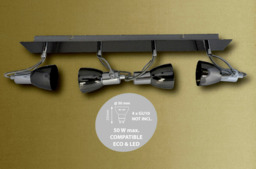 Abakus 4 Arm / Way Ceiling Light Fitting Gloss Gun Black And Chrome.