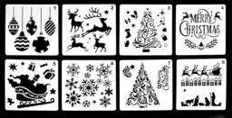 Christmas Festive Stencil Pack Of 8 Windows Walls Crafts Décor Winter