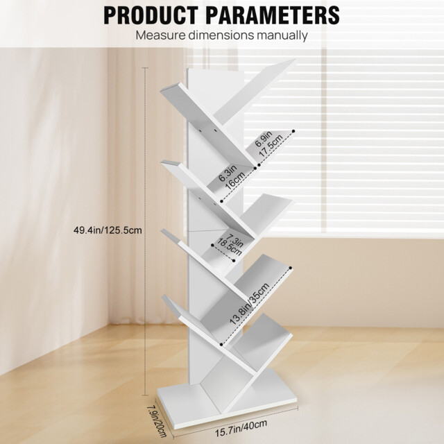 9 Tiers Tree Bookshelf Bookcase Desk Book Rack Free Standing Shelf