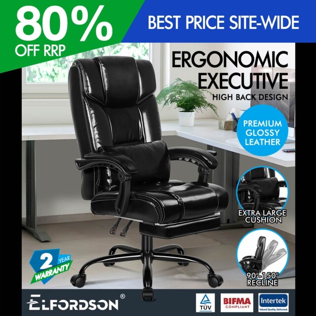 Elfordson Office Chair Executive High Back Recliner Swivel Footrest