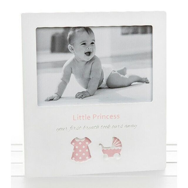 "White Cut Out Baby Pram & Dress Photo 6"" X 4"" Frame - Little Princess"