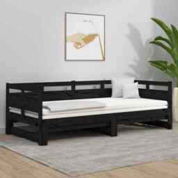 Pull-out Day Bed Black Solid Wood Pine 2x(80x200) Cm Vidaxl