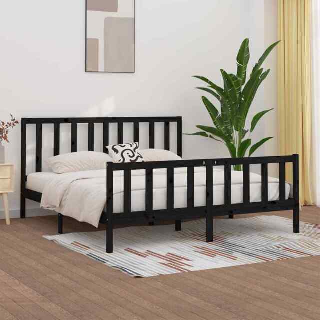 Bed Frame Black Solid Wood 200x200 Cm Vidaxl