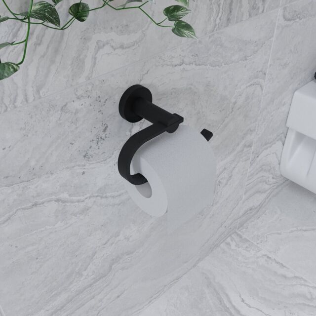 Croydex Flexi-fix Toilet Roll Holder, Matt Black, Screw Or Glue -