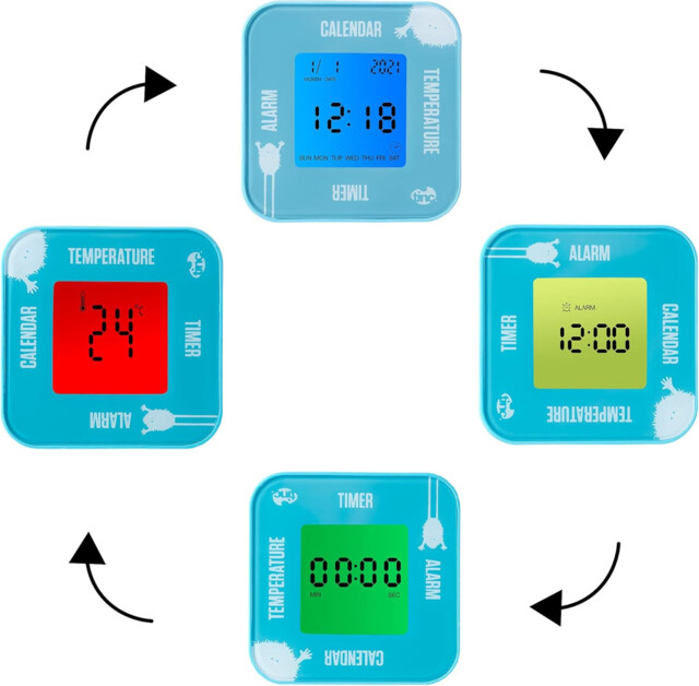 Kids Digital Alarm, Temperature, Date & Timer Rotate Flip Clock, Blue,