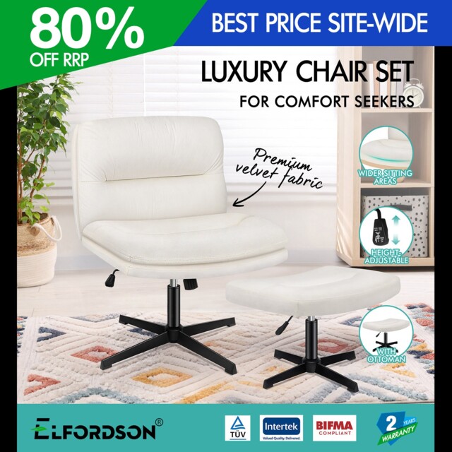 Elfordson Office Chair Dual Padded Cross-legged Swivel Adjustable
