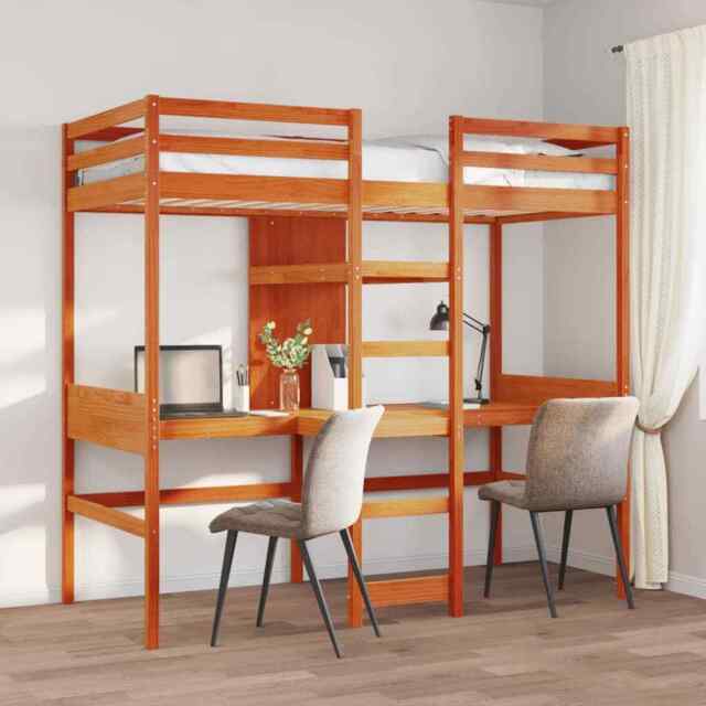 Loft Bed Frame Without Mattress Wax Brown 75x190cm Solid Wood Pine