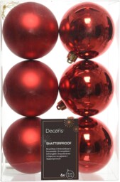 Christmas Baubles, Shatterproof, Matte & Shiny Red, 02.2052