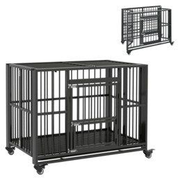 "Pawhut 43"" Foldable Heavy Duty Dog Crate With Locks, Removable Tray,"