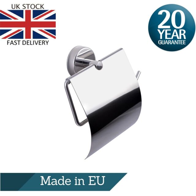 Toilet Roll Holder With Cover Wall Mounted Adhesive Or Drilling