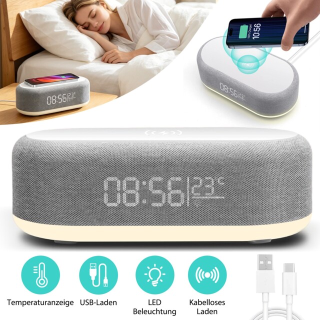 4in1 Alarm Clock Wireless Charger Charging Station With Night Light