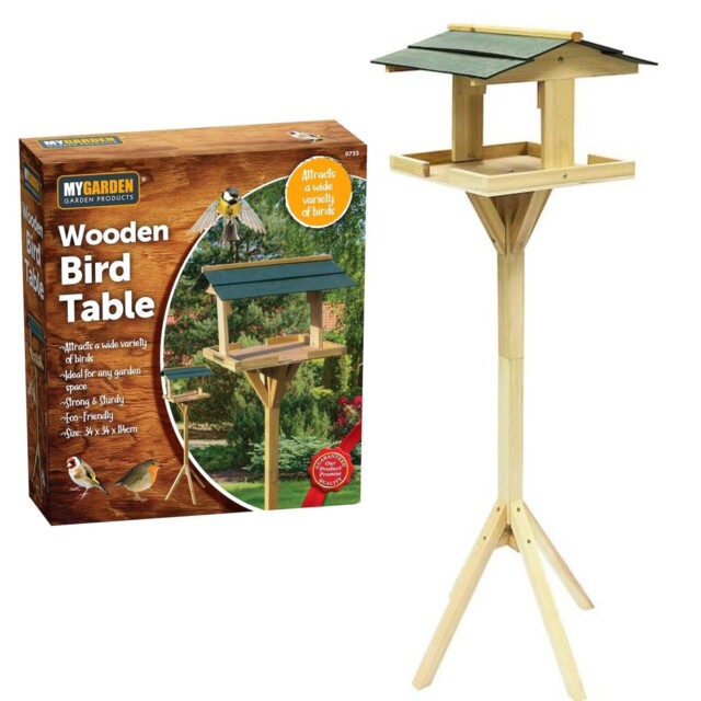 Traditional Wooden Bird Table Garden Birds Feeder Feeding Station Free