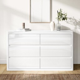 Chest Of Drawers White Gloss With 6 Drawers Modern Style Bedroom