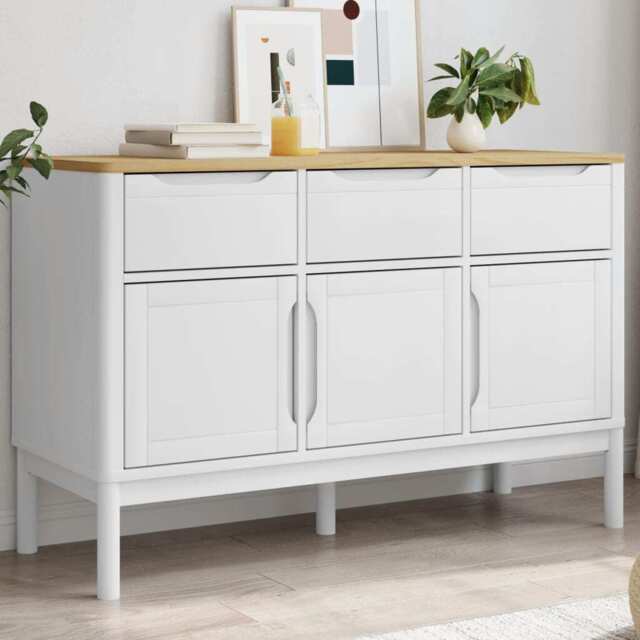 Sideboard Floro White 114x43x74 Cm Solid Wood Pine Vidaxl