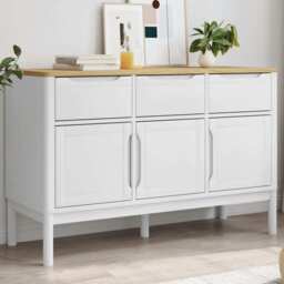 Sideboard Floro White 114x43x74 Cm Solid Wood Pine Vidaxl