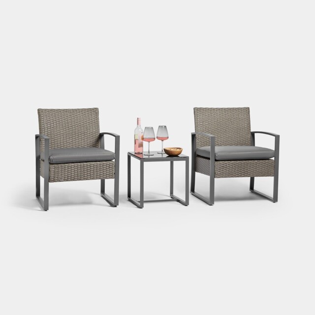 Bistro Table & Chairs Set 2, Rattan Effect Garden Furniture Set,