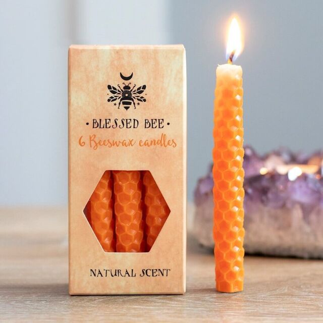6 X Orange Beeswax Spell Candles Solid Colour Ritual Pagan Witchcraft