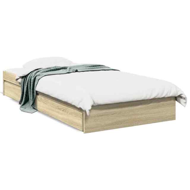 Bed Frame With Drawers Sonoma Oak 100x200 Cm Engineered Wood Vidaxl