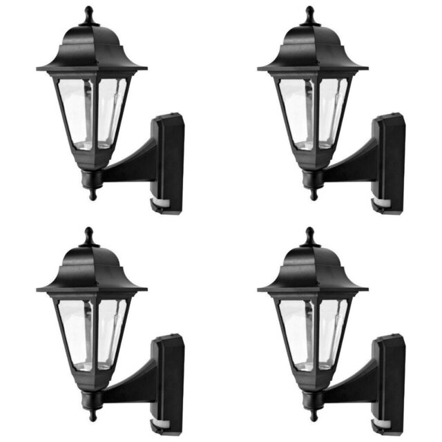 4 X Asd Cl/bk100p Coach Lanterns With Pir Sensor (black) Polycarbonate
