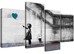 Canvas Wall Art Of Banksy Balloon Girl In Teal For Your Bedroom