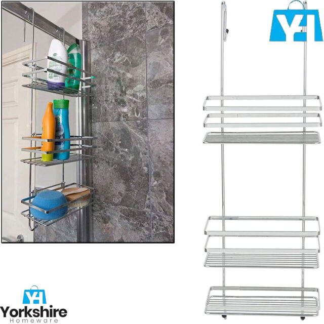 Chrome 3 Tier Large Over Door Hanging Bathroom Organiser Shower Rack