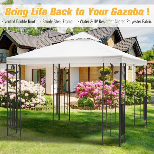 3m X 3m Vented Roof Metal Frame Garden Gazebo Cream