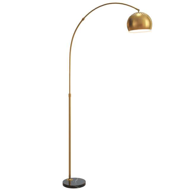 Floor Lamp Arched Gold Tone Metal Marble Base 180cm Tall E27 Socket