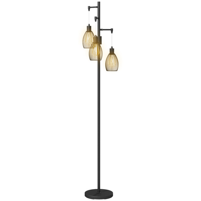 Floor Lamp Industrial 3-light Black Steel 170.5cm Tall 30x30cm Base