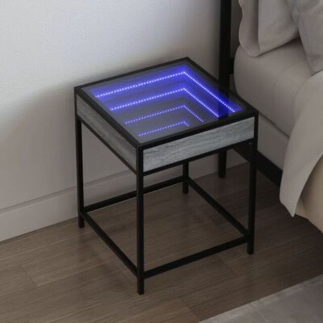 Bedside Table With Infinity Led Bedroom Furniture Nightstand Shelf