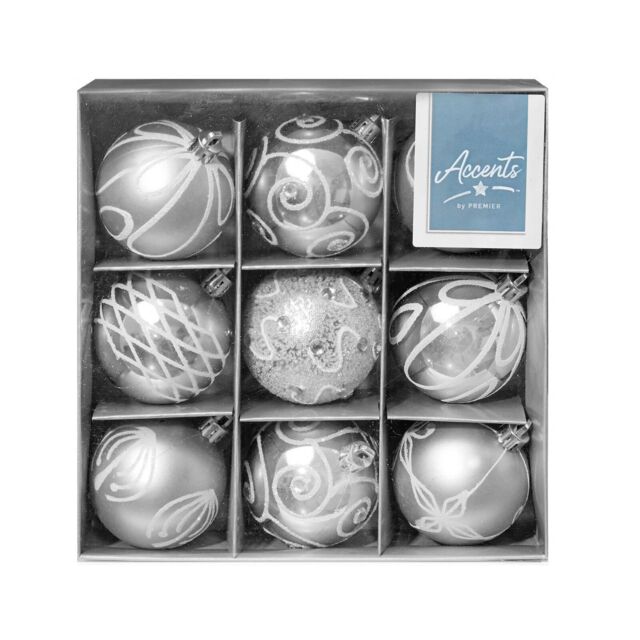 Christmas Shatterproof Baubles 9 Pack 60mm Tree Decoration Silver