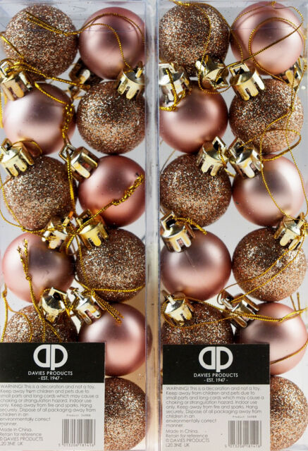Mini Christmas Shine Glitter Tree Baubles Decorations - Rose Gold (set