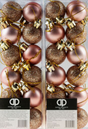 Mini Christmas Shine Glitter Tree Baubles Decorations - Rose Gold (set